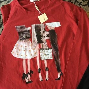 Red Chanel copy long sleeve shirt. Soft cotton. XL